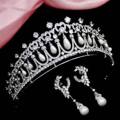 Set Di Orecchini In Perle Del Sud E Tiara A Nodo Degli Amanti Di Lady Diana - Immagine 1 di 4