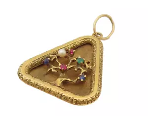 14K GOLD Vintage Antique Ruby Sapphire Emerald & Pearls Drop Pendant GP616 - Picture 1 of 7