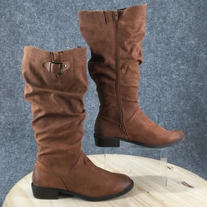Bass Boots Womens 9.5 M Vanessa Extended Calf Zip Tall Riding Boot Brown Fabric - Picture 1 of 21