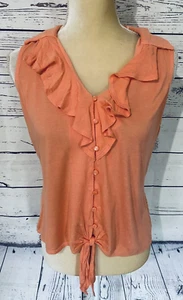Women’s Large Tank Top Candies Orange Button Down Lace Back Cropped V Neck Soft  - Picture 1 of 10