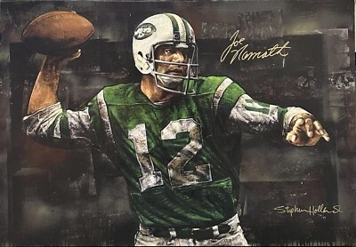 Lienzo Giclee Pintado Stephen Holland Firmado Joe Namath Jets/99 Certificado de Autenticidad en Línea OA Foto 1 de 4