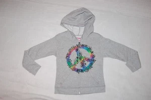 Girls HEATHER GRAY ZIP UP HOODIE SWEAT JACKET Rainbow Peace Sign XS 4-5 S 6-6X - Picture 1 of 1