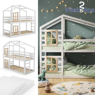 Doppelstockbett Maja 200 x 90 cm Weiß mit Matratze Etagenbett 2 Kinder Vitalispa - Bild 1 von 4