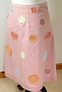 Boden Skirt A-Line Pink Orange Cotton Size 10 L Fits Size 6 Appliqué Circles - Picture 1 of 8