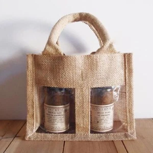 Jute Jar Bottle separator Bag - 2 Windows or 3 Windows - 1 bag or 3 bags - Picture 1 of 4