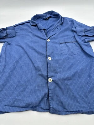 Grant Thomas 长袖纽扣衬衫女式大号蓝色条纹口袋...#13129 — 第 1/4 张图片