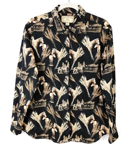 Bit & Bridle Equestrian Horse Mare & Colt Shirt Blouse Sz L Black Button Up - Bild 1 von 6