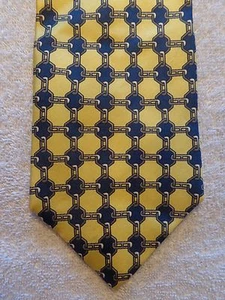 BERT PULITZER MENS TIE YELLOW NAVY BLUE GRAY 3.75 X 57 - Picture 1 of 4
