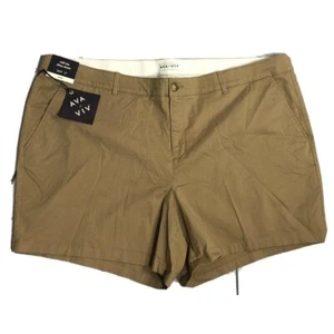 AVA & VIV Woman's Chino Shorts Mid Rise 26W Tan Stretch - Picture 1 of 6