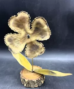Vintage Mid-Century Modern Metal Floral Sculpture Jere Style Wood base Brutalist - Picture 1 of 10