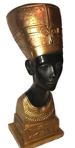 Rara Statua 14" Statuetta Scultura Statuina Nefertiti Faraone Egizio - Foto 1 di 14