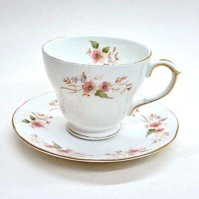 ГЕРЦОГИНЯ ГЛЕН КОСТИ ФАРФОРА ЧАШКА И БЛЮДЦЕ АНГЛИИ РОЗОВЫЙ ЦВЕТОЧНЫЙ ПОЗОЛОЧЕННЫЙ ВИНТАЖНЫЙ НАБОР - Изображение 1 из 4
