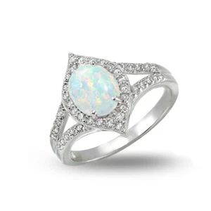 Simulated Opal and Cubic Zirconia Oval Fashion Split Shank Ring - Picture 1 of 4