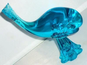 BELLISSIMO FERMACARTE BALENA VETRO BLU STILE MURANO VINTAGE ORNAMENTO FIGURA - Foto 1 di 8