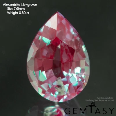 Piedra cortada - Alejandrita Czochralski (tirada) cultivada en laboratorio, pera 7x5 mm 0,72-0,91 quilates Foto 1 de 4