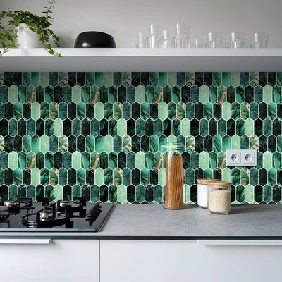 10PCS Peel &Stick Green Glossy Kitchen Backsplash Self-Adhesive Wall Tile Stick - Image 1 of 4