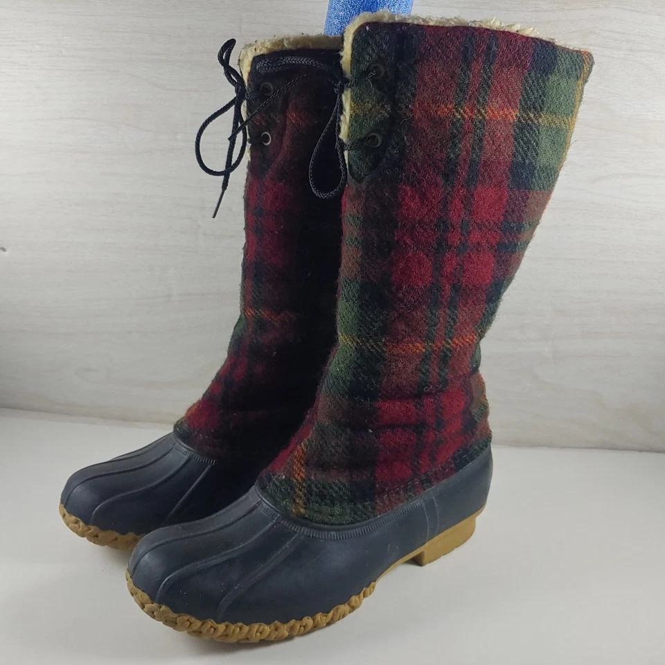 L.L. Botas Bean Plaid Duck para mujer talla 8 altas forradas de sherpa lana tartán hechas en EE. UU. Foto 1 de 4