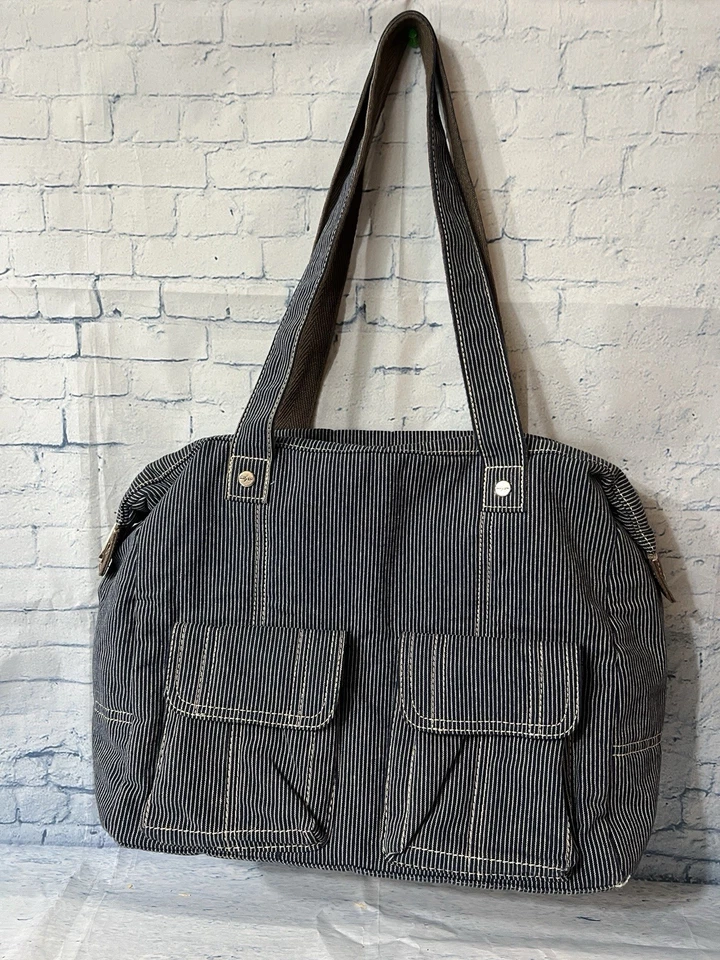 Thirty One Casual Cargo Carry On Travel Bag Blue Denim Stripe New w/o Tags - Image 1 of 4