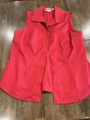 Chico's 衬衫女式 2 红色无袖轻便纽扣休闲舒适 — 第 1/4 张图片