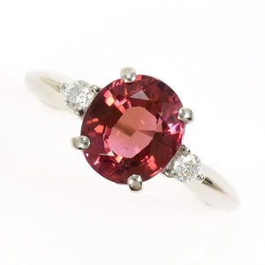 Platinum 900 ring 16.5 Japan size Pink Tourmaline Diamond Free shipping Used - Picture 1 of 7