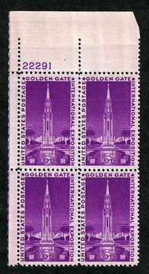 US #852 Golden Gate Expo, Plate Block of 4, MNH Stamps - Image 1 of 2