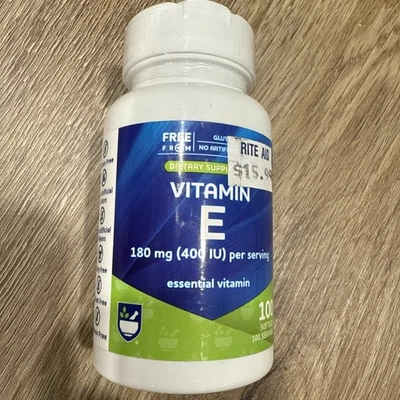 Vitamina E 180 mg por porción• 100 cápsulas blandas• Rite-Aid• Sin gluten• Exp 5/28 Foto 1 de 3