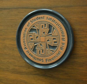 Vtg Frankoma Pottery SWASFAA Coaster SOUTHWEST ASSN STUDENT FINANCIAL AID ADMIN - Picture 1 of 3