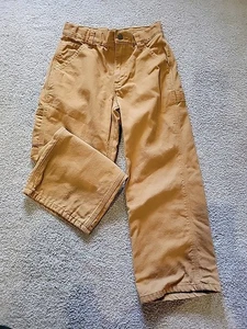 Pantalones de carpintero Carhartt forrados de franela para niños talla 8 marrón cintura ajustable - Imagen 1 de 11