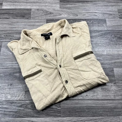 KENNETH COLE Button Down Short Sleeve Tan Linen Blend Shirt Men's Size Large - Image 1 of 4