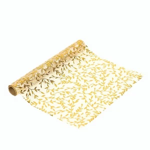 5 White Organza Mesh Table Runner Rolls with Gold Foil Leaf Vines Party Events - Picture 1 of 9