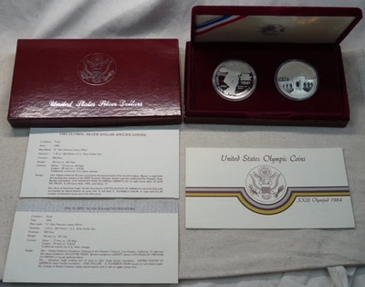 1983-1984 Olympic Silver Dollar Proof 2 Coin Set US Mint $1 Commemorative OGP CO - Image 1 of 4