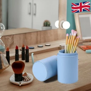 Leather Makeup Brush Holder Travel Cosmetic Pens Storage Cup Case (Blue) - Picture 1 of 8