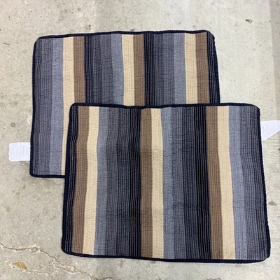 Vtg Pottery Barn Teen Stripe Quilted Pillow Shams 2 Cover Cotton Y2K Black Brown - Image 1 of 4