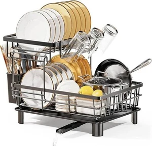 2 Tier Dish Drainer Rack with Drip Tray - BLACK Used - Picture 1 of 8