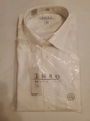 Camisa de vestir de manga larga para hombre Enro talla 17,5 32-33 blanca de algodón con botones Foto 1 de 4