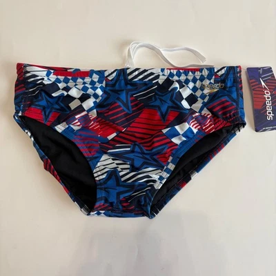 Speedo Swim Briefs Men's Size 34 Overdrive True Cobalt Red White Blue Stars USA - Image 1 of 4