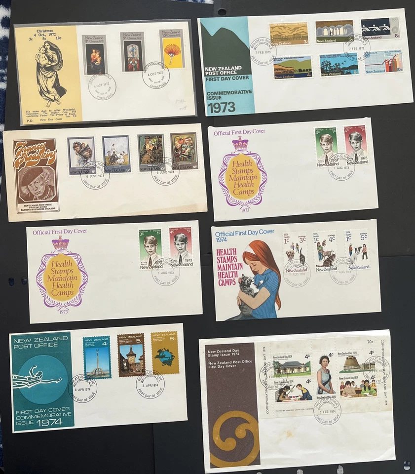 New Zealand 1972-74 First Day Covers x 8 FDI Stamps - Image 1 of 1