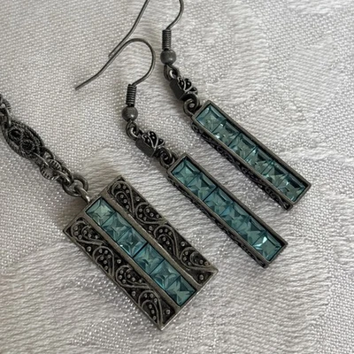 Park Lane Shabby Chic Necklace Earrings Antiqued Silver Tone Blue Crystals - Image 1 of 4