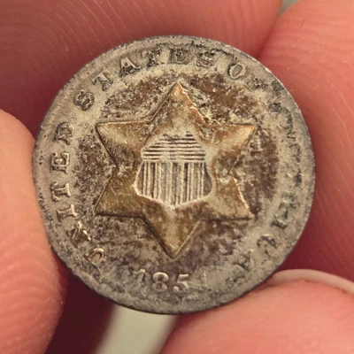 1851 Three Cent Silver trime crusty VF - Image 1 of 3