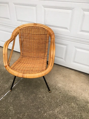 vintage wicker chair mid century iron base Cover
