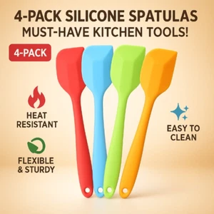 Silicone Spatula Set 4 Pack Heat Resistant Non Stick Kitchen Baking Tools 10.8" - Picture 1 of 8