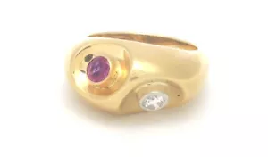 14k Yellow Gold Estate Diamond & Ruby Ring Size 5.75 9.9 gram - Afbeelding 1 van 8