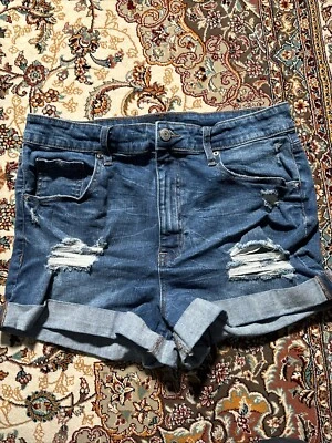 Pantalones Cortos Aeropostale Mujer 1 Desgastados Puños Super Alto Tiro Midi Denim Foto 1 de 4