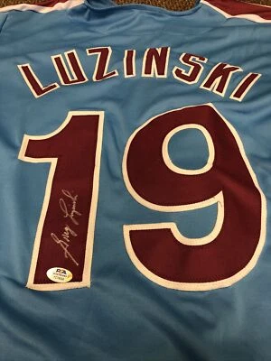 Greg Luzinski Signed Phillies Baseball Throwback Blue Jersey PSA Sticker AUTO - Image 1 of 4