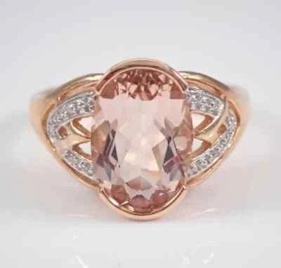 Anillo de compromiso solitario de morganita genuina de corte ovalado de 3,10 quilates enchapado en oro rosa de 14 quilates Foto 1 de 4