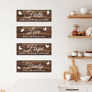4 Pieces Wooden Wall Decor Signs Family Love Faith Hope  Living Room Bedroom