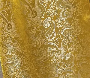 YELLOW GOLD Paisley Metallic Brocade Fabric 60” Sold By The Yard - Picture 1 of 2