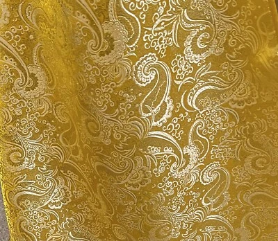YELLOW GOLD Paisley Metallic Brocade Fabric 60” Sold By The Yard - Image 1 of 2