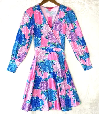 Lilly Pulitzer Rosalinda Dress Womens XXSmall Jersey Wrap Beach House Blooms - Image 1 of 4