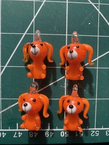 4x Dog Puppy pendant Orange white handmade lamp work glass Charm Lampwork Cute - Picture 1 of 4